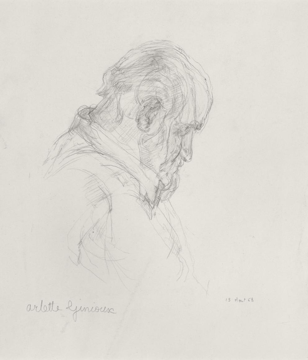 Arlette Ginioux, Profile view of Charles Auffret, 1968, Pencil